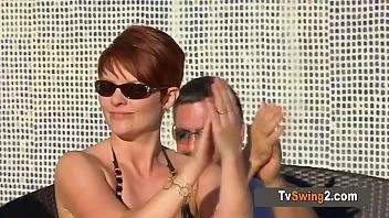 play Swinger couple talked about their sexual fantasies during a hot pool party.